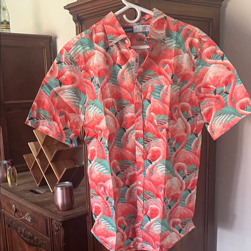 DKNY Coral Flamingo Print Men's Shirt